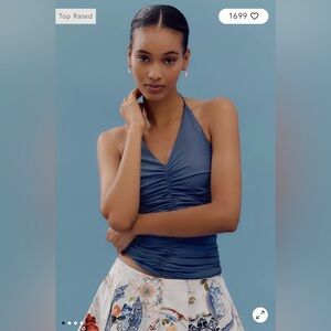 Maeve Blue Halter Ruched Tank Top